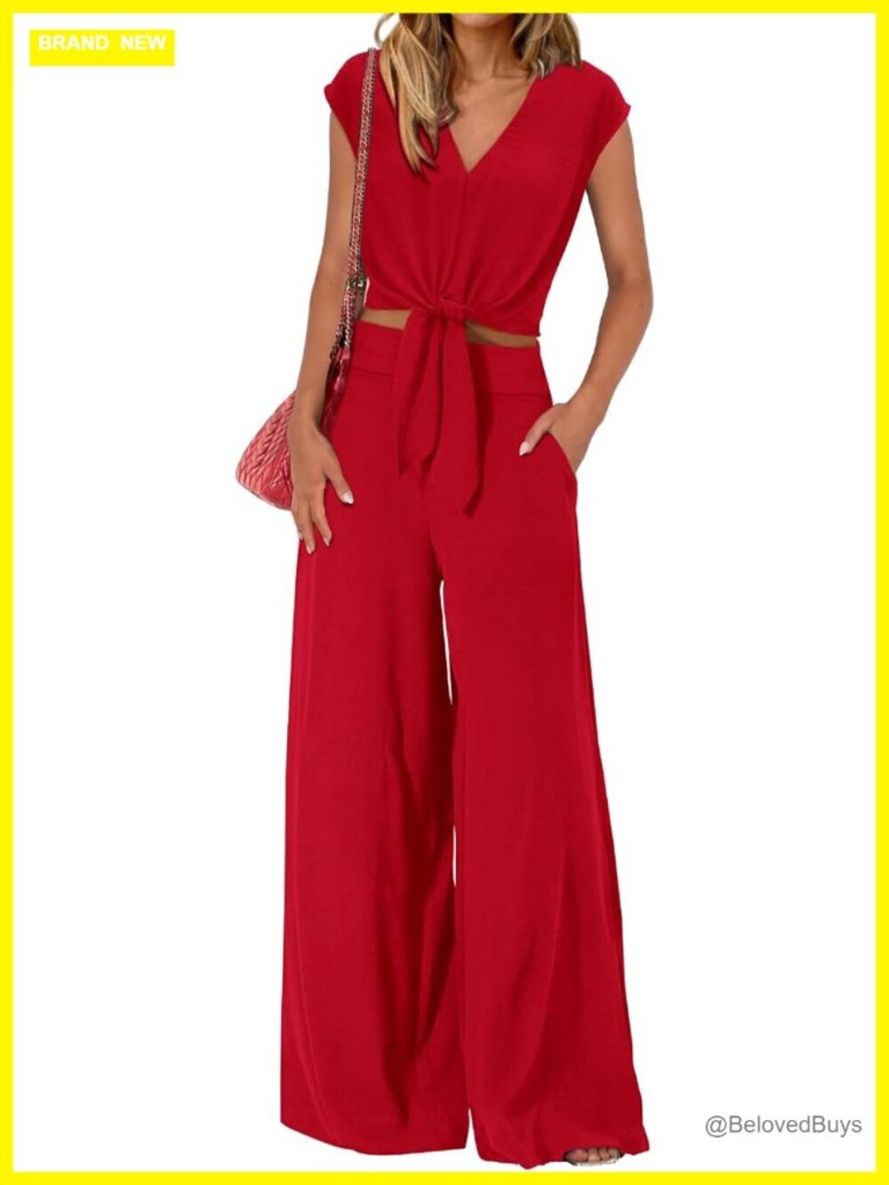 Women's Cap Sleeve V Neck Crop Top Wide Leg Pant Set 2 Piece Tracksuit